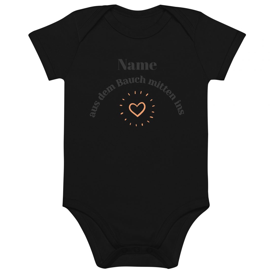 organic cotton baby bodysuit black front 63a9929103671